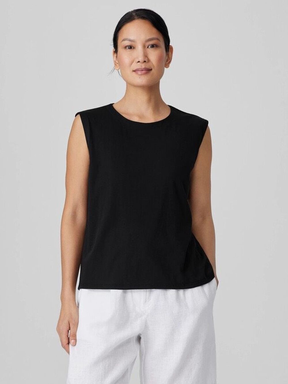 Eileen Fisher Organic Pima Cotton Jersey Round Neck Tank top XXS NEW